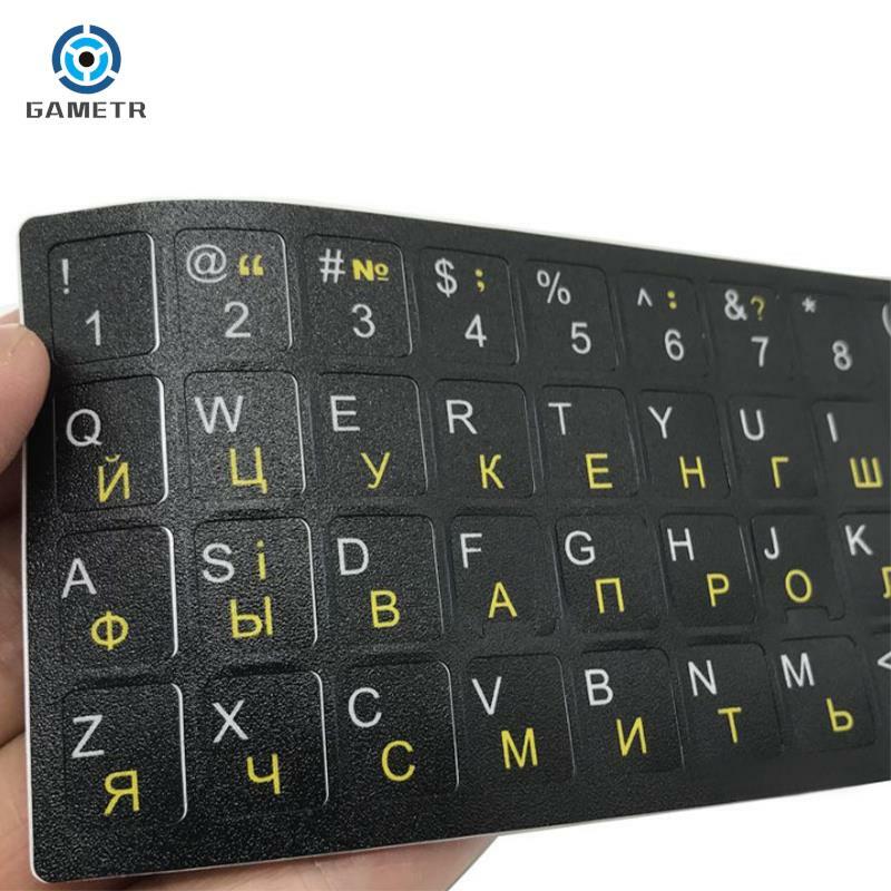 Etiqueta do teclado russo para laptop, etiqueta do teclado, alfabeto durável, fundo preto, letras brancas, universal, para pc, 1pc