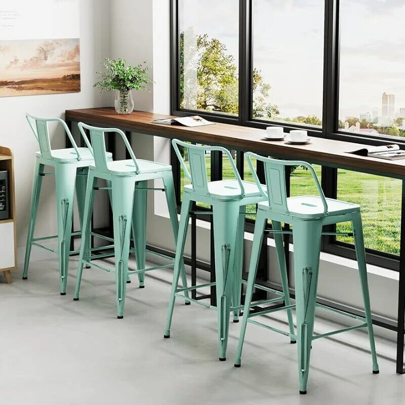 Metalowe stołki barowe zestaw 4 stołki kuchenne o wysokości blatu przemysłowego krzesła barowe krzesełko barowe wewnątrz na zewnątrz-głęboki dekolt na plecach w trudnej sytuacji