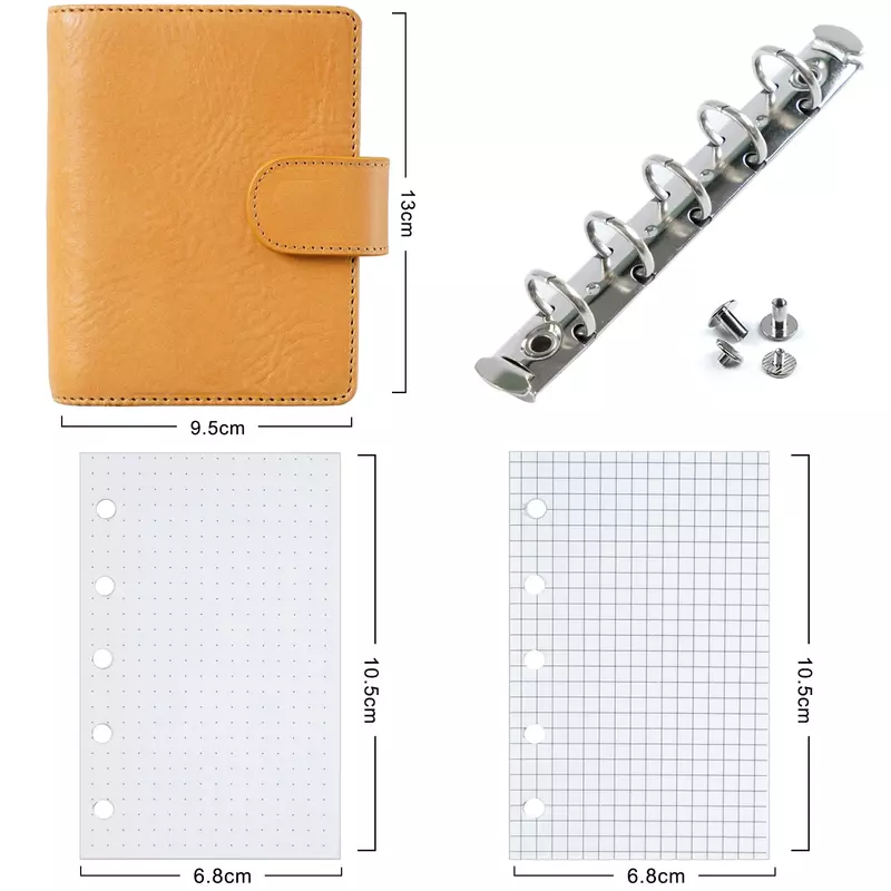 Moterm Veg Gebruind Leder Regular A8 Ringen Planner 5-Holes Mini-Formaat Notebook Met 15 Mm Ringen Organizer Reisdagboek