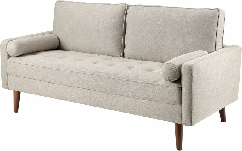Sofá moderno de mediados de siglo, cojín de asiento cosido con botones, reposabrazos de pista, tela de 2 plazas, sofá cómodo, 68 pulgadas