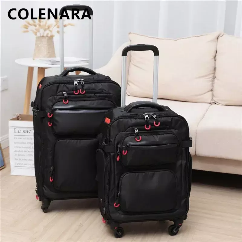 COLENARA Suitcase 20 inch men's boarding box Oxford cloth multifunctional trolley case with wheels rolling carry-on luggage