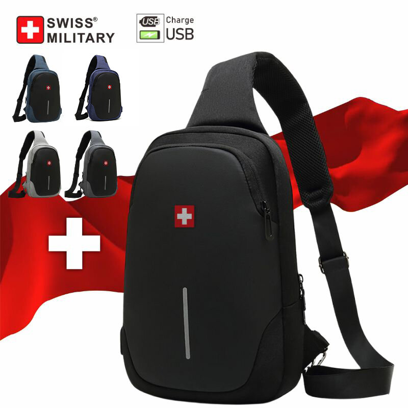 Szwajcarska nowa męska moda torba na klatkę piersiowa jednolity kolor torba na klatkę piersiowa Outdoor Casual moda torba na ramię Crossbody wodoodporna torba antykradzieżowa
