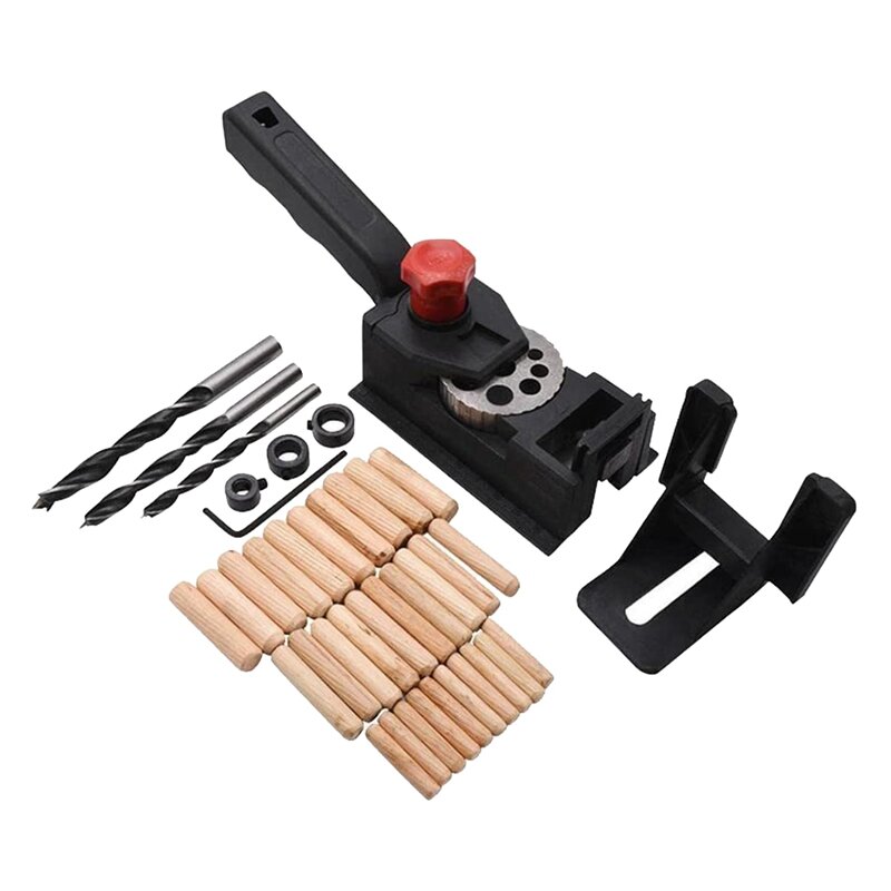 Passador Drill Guide Jig Kit, ajustável, auto-centrado, 3-12mm, madeira, furo reto, guia de perfuração, 38Pcs Set