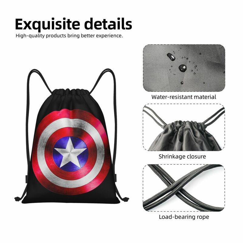 Niestandardowe plecaki ze sznurkiem Kapitan Ameryka torba na zakupy do jogi mężczyźni kobiety tarcza superbohatera siłownia woreczek