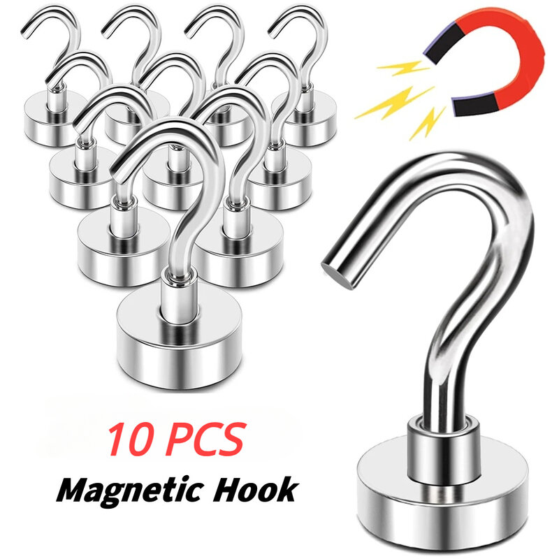 Wall Mounted Heavy Duty Magnetic Hook 5/10 Pieces Keys Chain Hook Hangers for Home Kitchen and Bathroom Storage Hooks Magnet