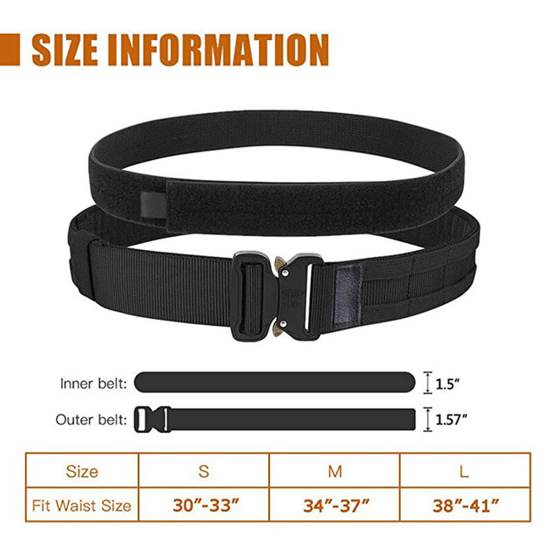 A Pair Double-layer Inner And Outer Belts Adjustable For-Velcro Waist Training Belt Black Nylon Hunting Accessories