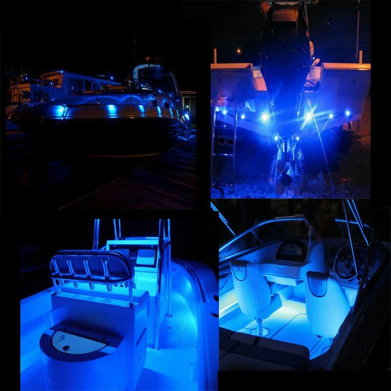 4pcs Blue LED Marine Boats Lights Waterproof IP68 Stern Light Underwater Signal Lamp Yacht Side Marker Courtesy Light