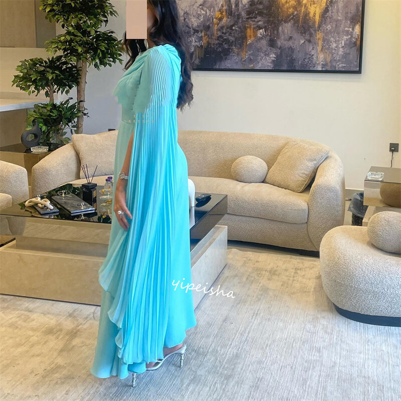 Prom Dress Saudi Arabia Satin Draped Christmas A-line O-Neck Bespoke Occasion Gown Midi Dresses