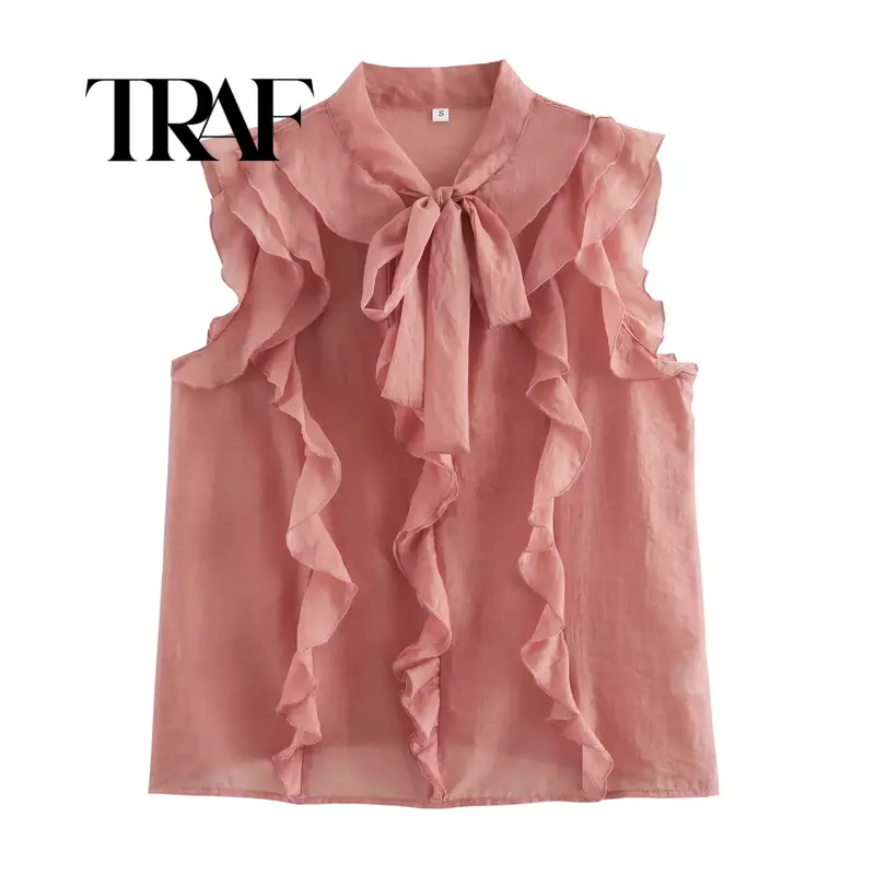 TRAF Женская одежда, многослойная украшенная рубашка, топ, стильные блузки, повседневные рубашки, трендовая летняя одежда, винтажные Топы