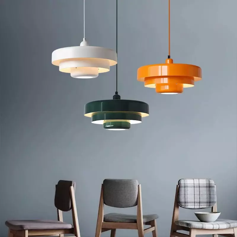 Lámpara colgante LED de estilo nórdico, iluminación de Macaron, acero al carbono, aluminio, blanco, verde oscuro, naranja, accesorio para restaurante y sala de estar