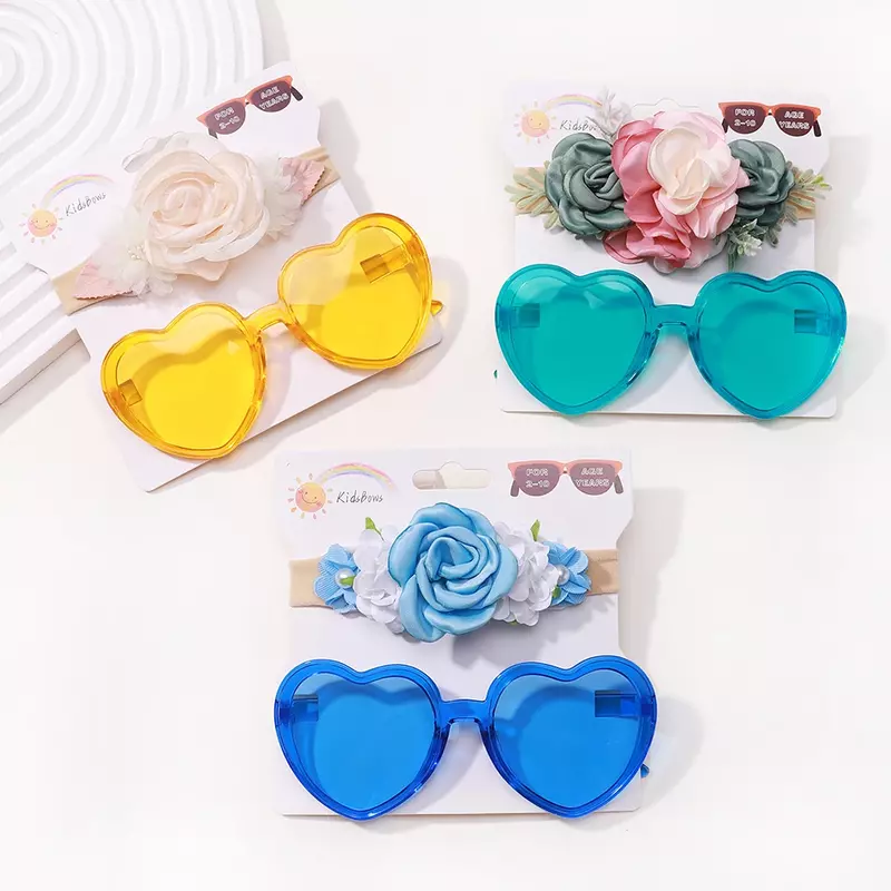 2 pz/set occhiali da sole Vintage con fascia per fiori artificiali per bambini ragazze geometria occhiali protettivi copricapo accessori per capelli