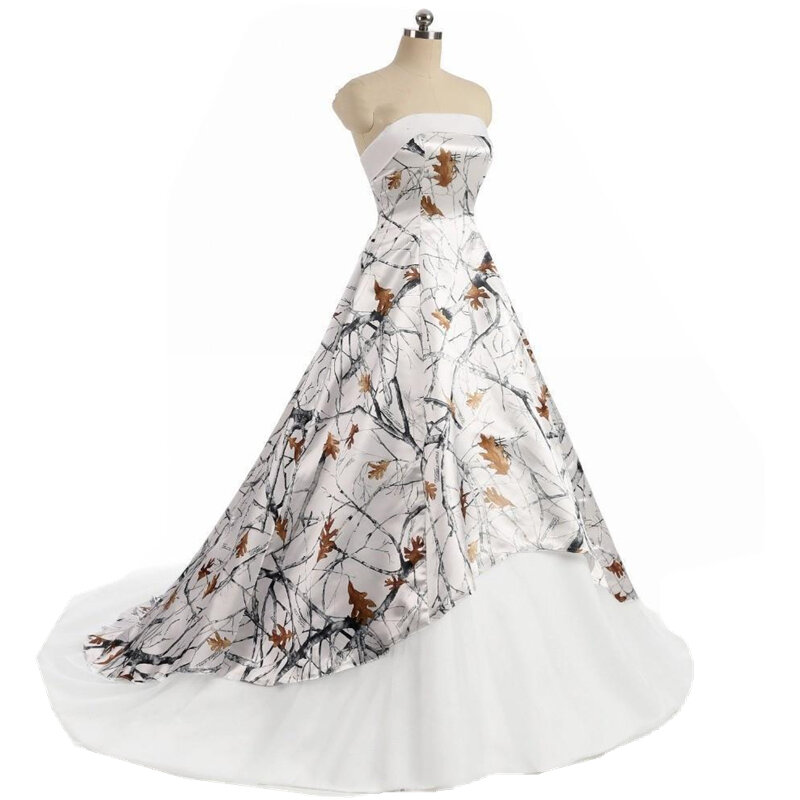 Vintage Camo Wedding Dress Strapless A Line Forest Long Bridal Gowns Strapless Sleeveless