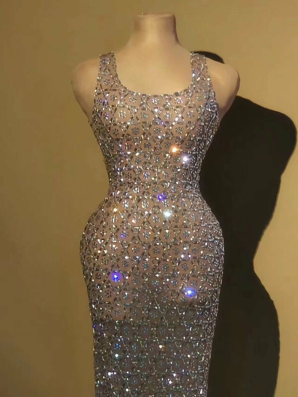 Longue robe de Rhnoire transparente sexy pour femme, diamant Kendny, luxe, perlé, cocktail, fête d'anniversaire, CitroWomen
