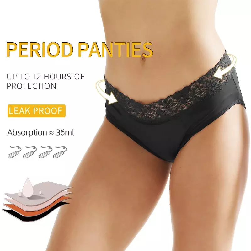 Periode pakaian dalam ukuran besar setengah pinggang renda berongga antibocor pembalut wanita celana dalam menstruasi empat lapis