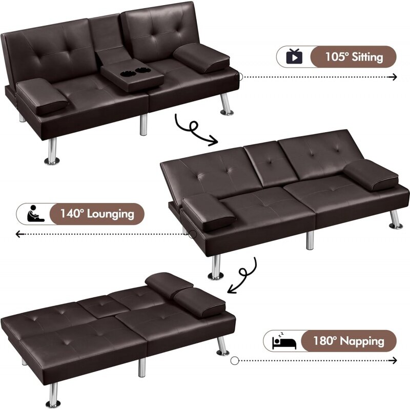 Yaheetech divano convertibile divano regolabile Sleeper Modern Faux Leather Home divanetto reversibile, braccioli rimovibili, 3 angoli,