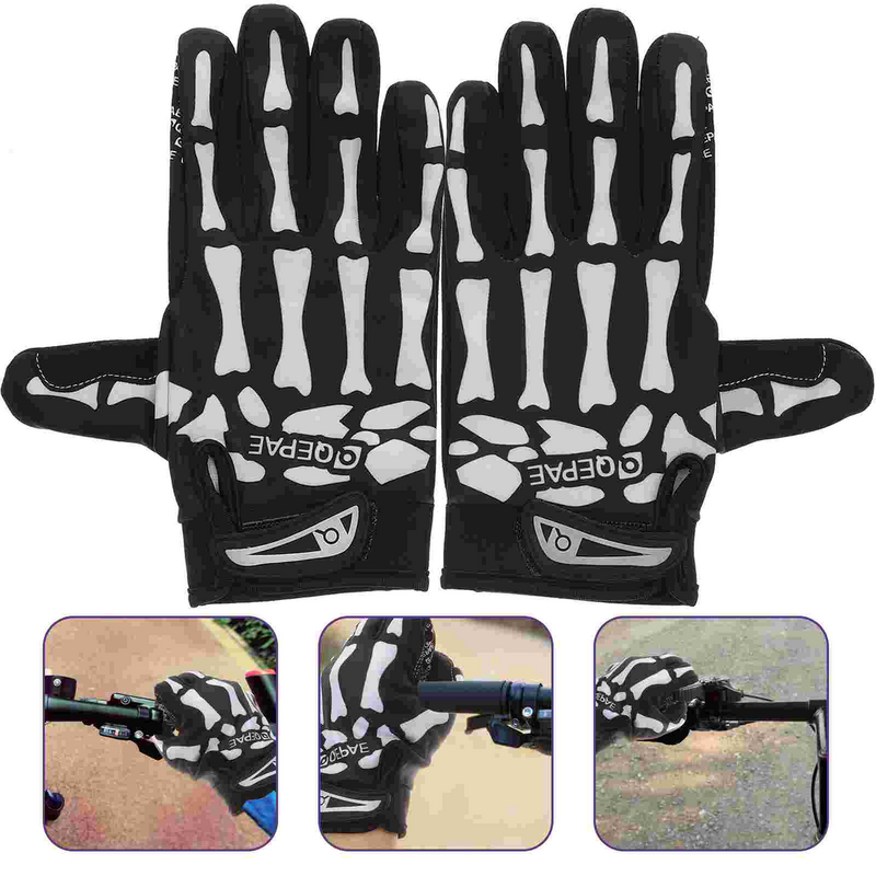 1 Pair of Black Gloves Scary Skull Finger Gloves Ghost Paw Gloves Portable Gloves for Men and Women White M
