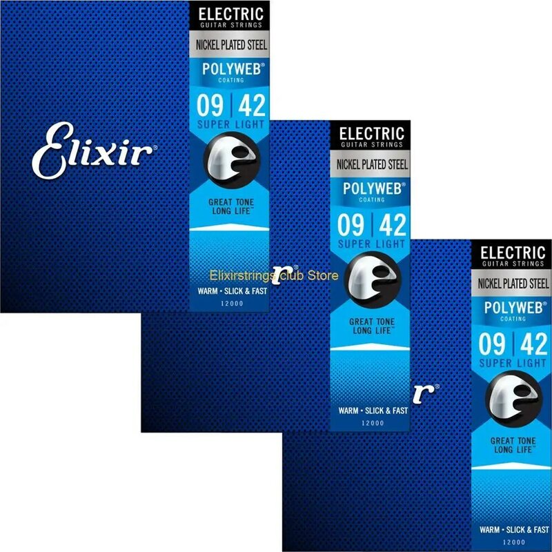 Elixir-cuerdas de guitarra eléctrica, revestimiento de poliweb Nanoweb, acero inoxidable liso, 3 juegos, 12000, 12002, 12052, 12077, Envío Gratis