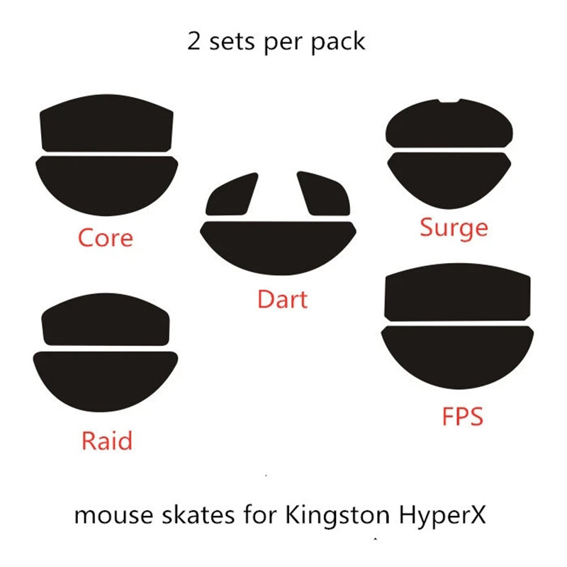 Pies de ratón patines para Kingston HyperX Pulsefire FPS, Dart Raid, deslizamientos, 2 juegos por paquete