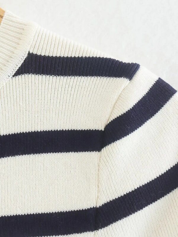 Frühlings pullover neue Damen europäischen und amerikanischen Stil Streifen Rundhals ausschnitt Kurzarm von der Taille kurze T-Shirt Pullover Pullover