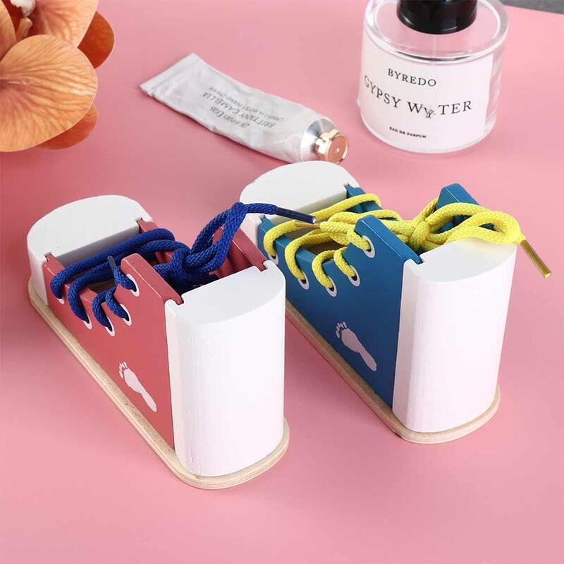 Krawatte Schuhe Holz Schnürsenkel Spielzeug Puzzle Spiel Schnürschuhe tragen Schuhe mit Schnürsenkeln Spielzeug Holz Schnürung Sneaker