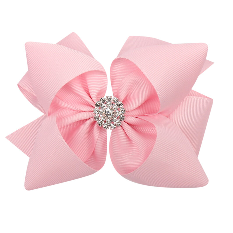 ncmama Solid Ribbon Stacked Hair Bows for Girls with Rhinestone Handmade Bow Hair Clips Princess Style Girls Hair Accessories