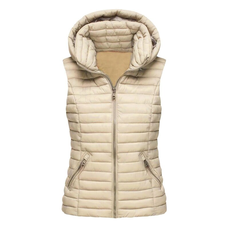 Vestes matelassées à capuche minces pour femmes, manteau chaud, gilet en fibre, poche zippée, léger, automne, hiver