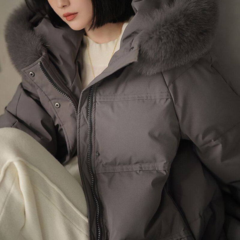 2023 New Women Down Jacket Winter Coat Female Long Over The Knee Fox Fur Collar Outwear Thicken Warm Fashion Hooded Parkas