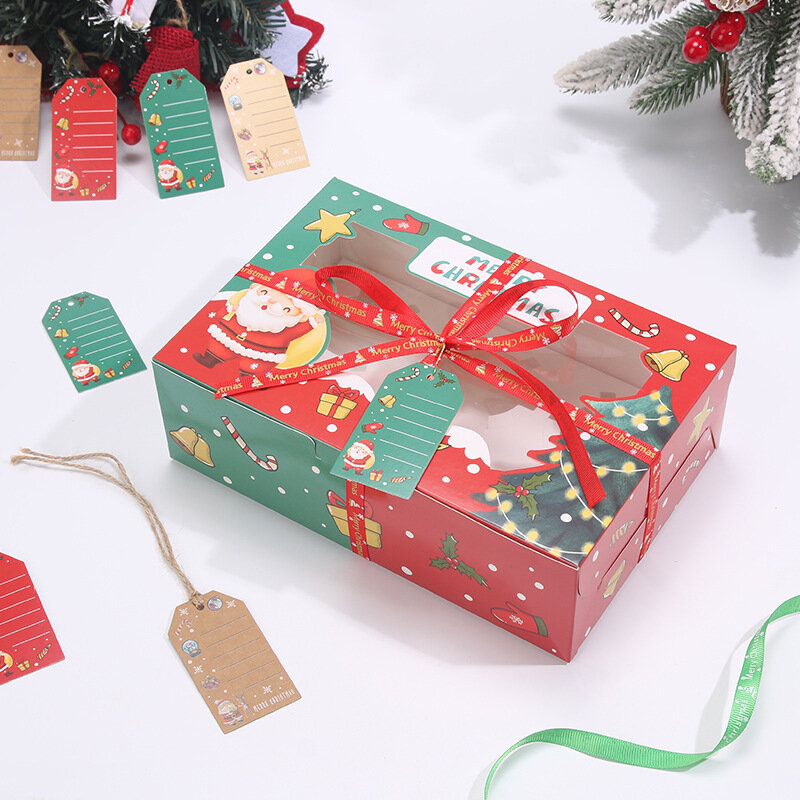 Caja de regalo personalizada para cupcakes, contenedor de embalaje para pasteles con ventana, producto personalizado para fiesta de vacaciones