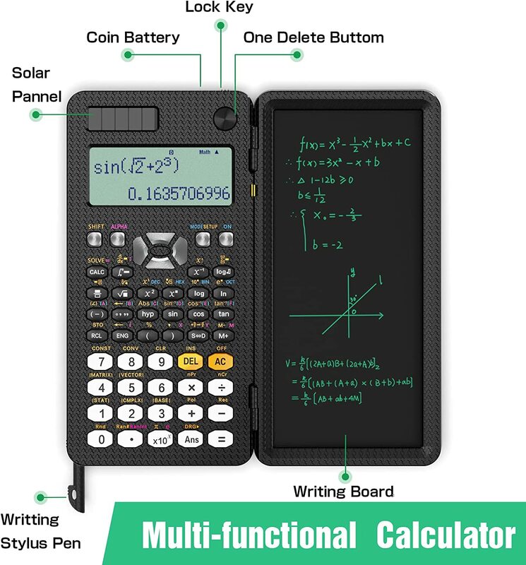 Calculadora Científica Solar con bloc de notas LCD, 417 funciones, calculadora plegable portátil profesional para estudiantes, 991ES actualizado
