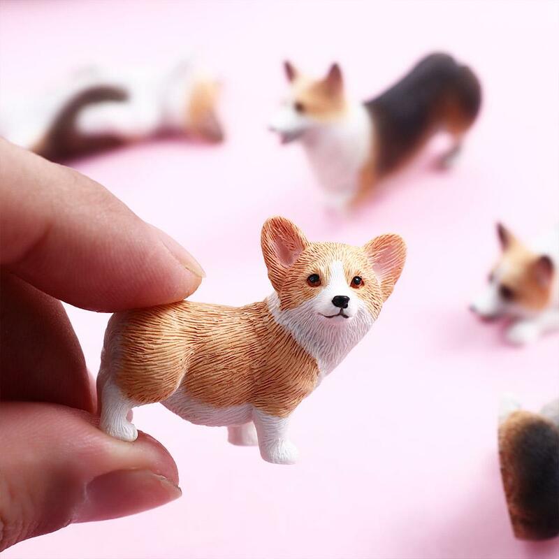 Auto Dekoration Harz Figuren Mini Tier Kinder Geschenk Hund Puppe Corgi Modell Miniatur Figuren Simulation Hund Auto Ornament
