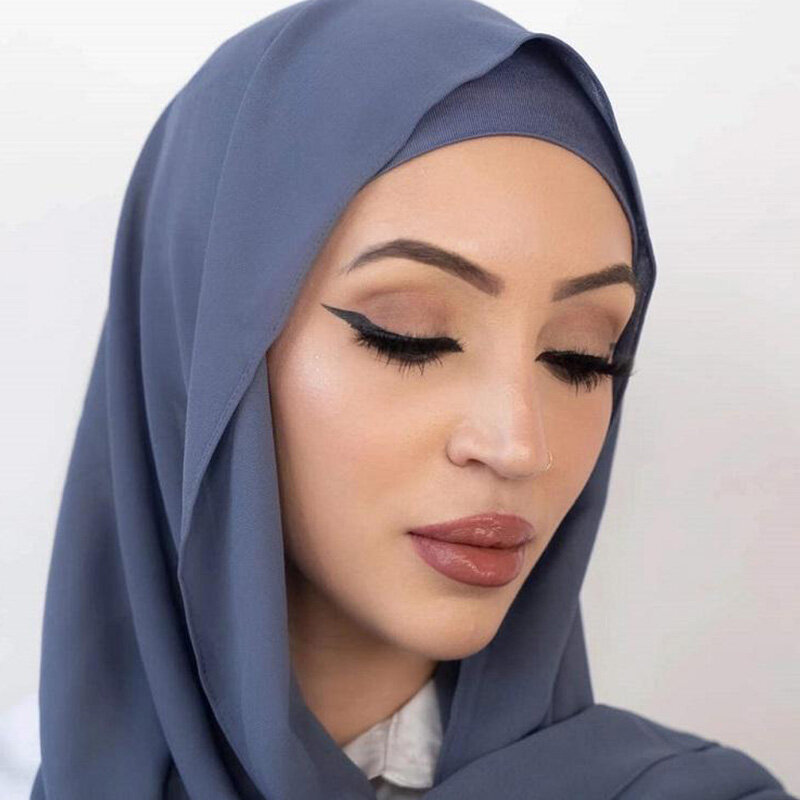Hijab assressentien mousseline de soie pour femme, sous-casquette, écharpe, sous-écharpe, châles, ensemble de 2 pièces