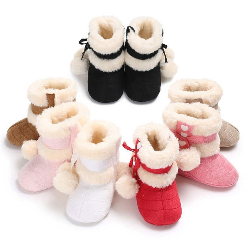 2019 zimowe śnieżne buty dziecięce 7-kolorowe ciepłe puchowe kulki kryty Cottton miękkie gumowe podeszwa dla niemowląt noworodek maluch buciki