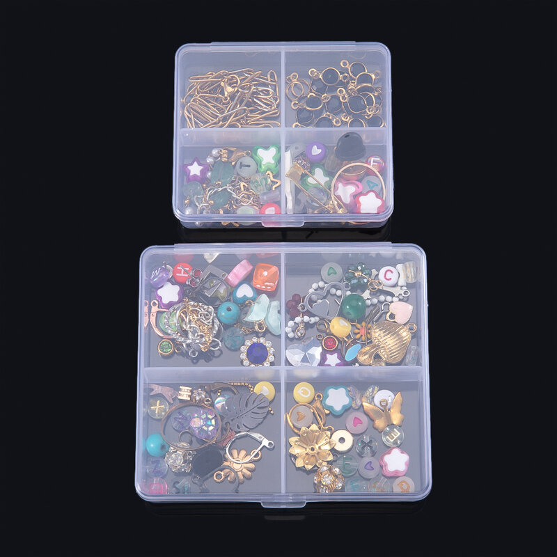صندوق تخزين بلاستيكي شفاف مربع ، صندوق تخزين محمول متعدد الوظائف ، منظم مجوهرات ، 4 شبكات ، شبتان ، 1 من من من من من نوع X