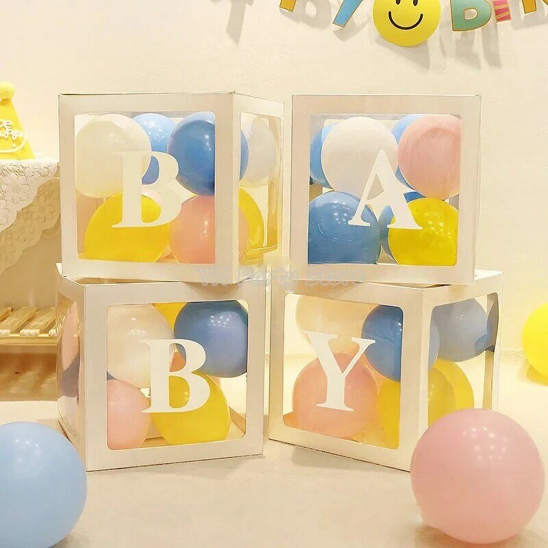 Caja de globos transparente con letras, decoración para Baby Shower, cumpleaños, boda, nombre personalizado, decoraciones para fiesta de primer cumpleaños