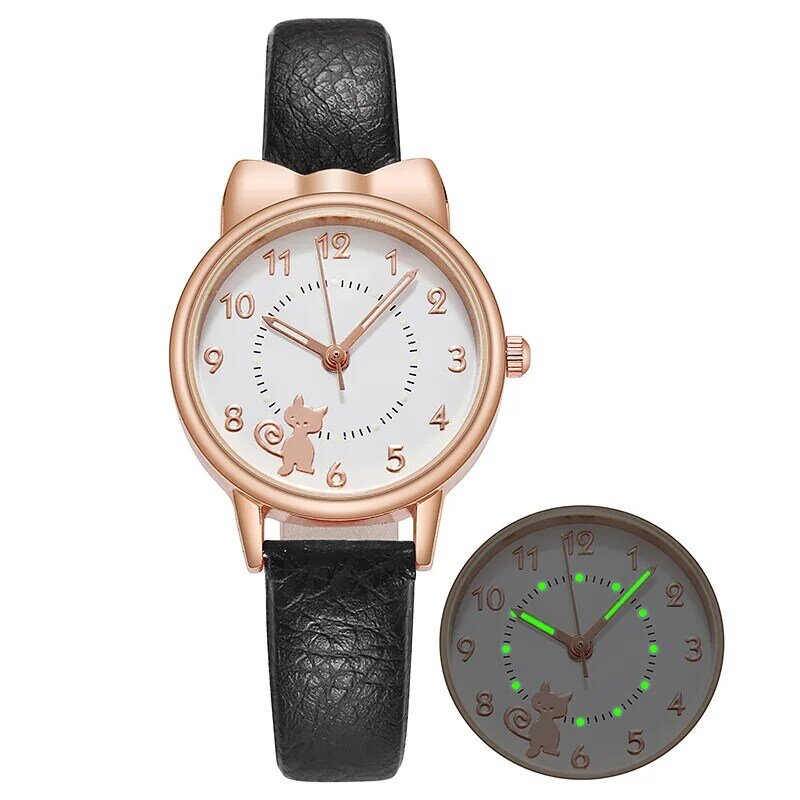 Luksusowy zegarek dla kobiet uroczy kreskówkowy kot Luminous kwarcowe zegarki dla dziewczynek Casual Fashion Ladies zegarki wodoodporne zegary