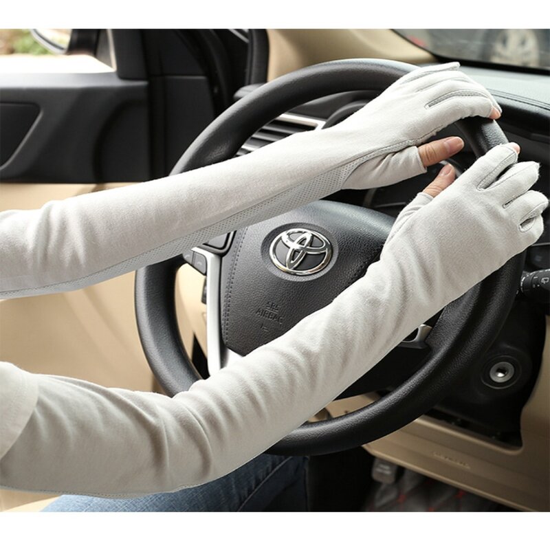 Дышащие солнцезащитные перчатки, закрывающие шарф, хлопковые нескользящие женские рукава с манжетами на 2 пальца, летние рукава с пятью пальцами