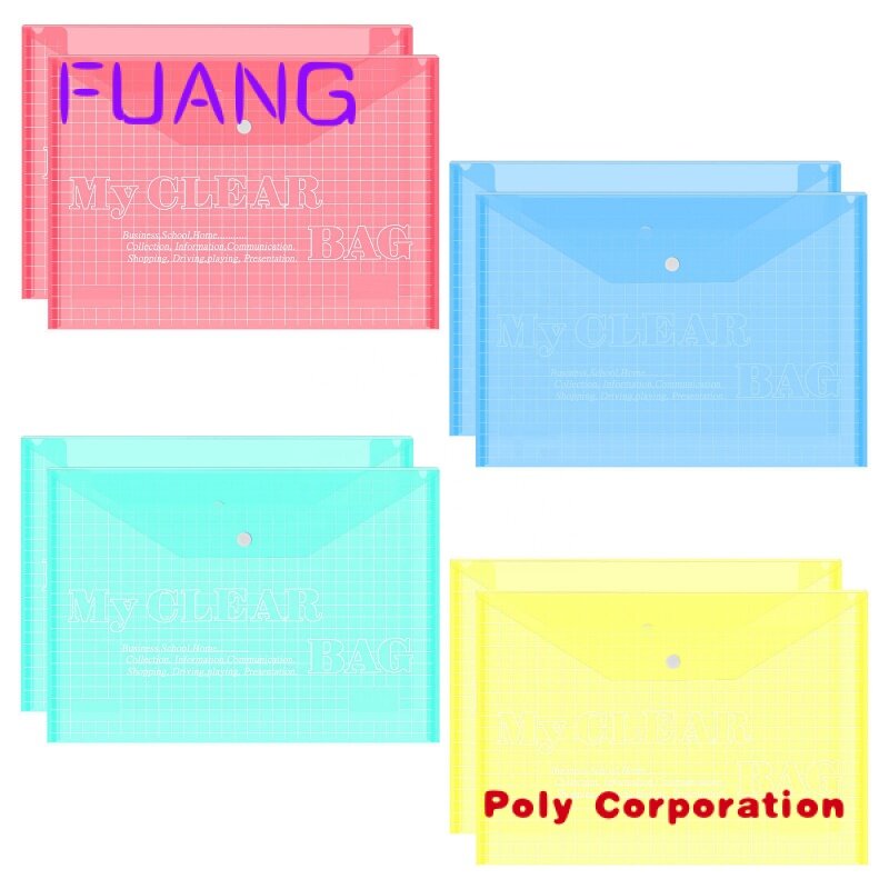Custom  Best price custom PP stationery clear button file bag wholesale plastic file folder with fastener