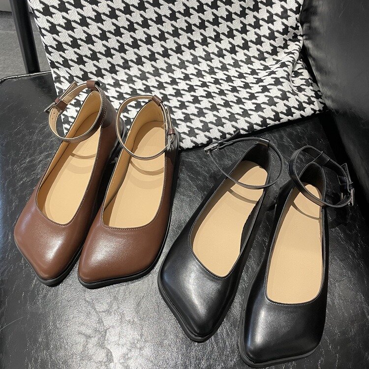 Женские Туфли Мэри Джейн, удобная обувь на плоской подошве, с квадратным носком, с открытым носком, для студентов, весна-лето 2024