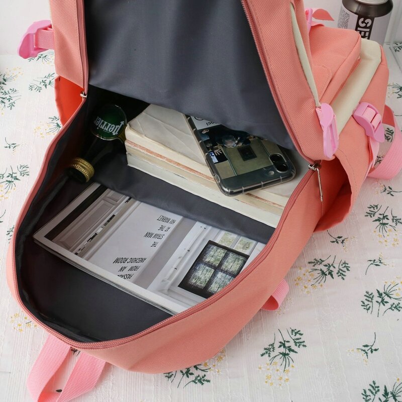 Conjunto de 4 piezas de mochila Kawaii para estudiantes, mochilas escolares para adolescentes, bolsas para libros, estuche para lápices, mochila de viaje para mujeres