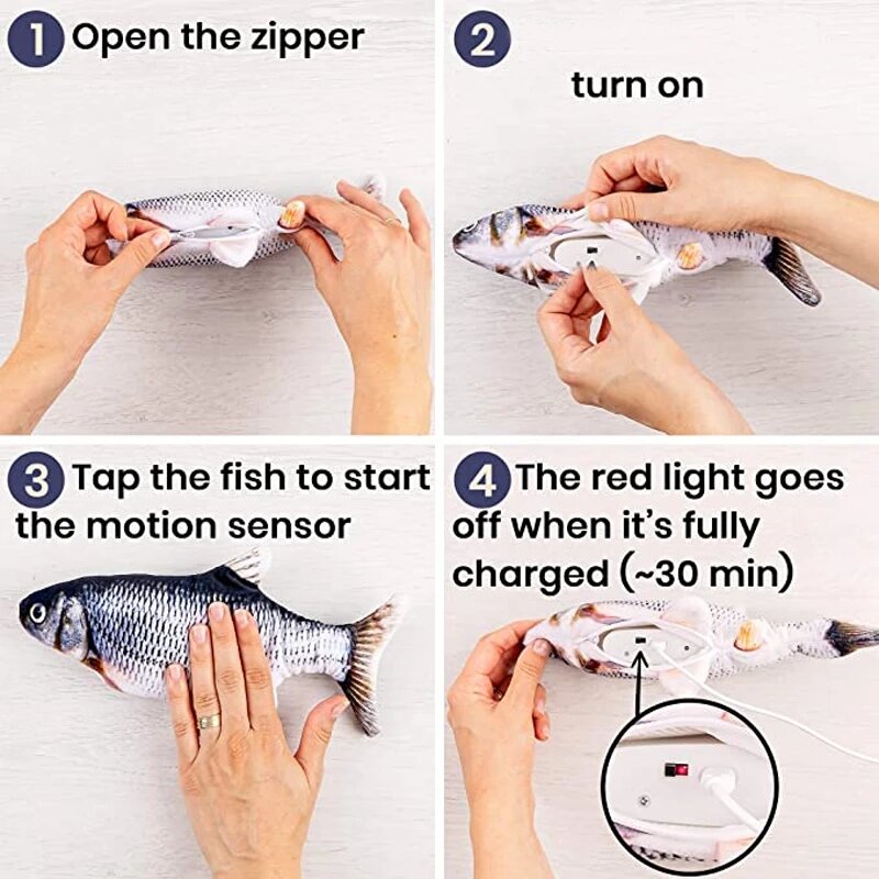 Juguete de pez eléctrico recargable para bebé y gato, juguete interactivo flexible para dormir, de felpa con autoflotación y conexión USB