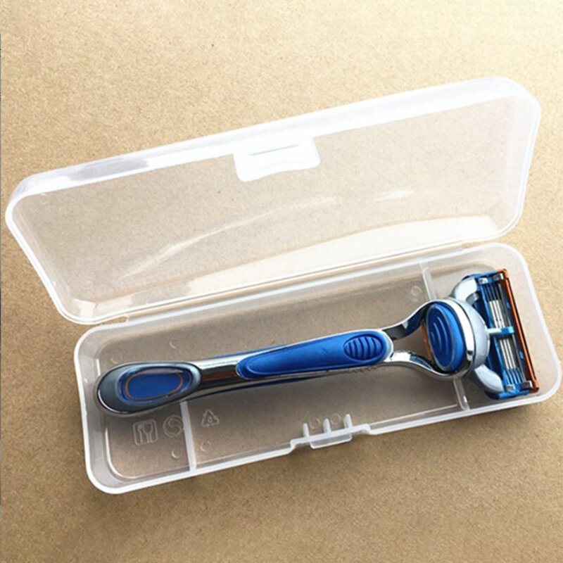 Caja de afeitar portátil para hombre, contenedor para máquina de afeitar, caja de almacenamiento de plástico transparente