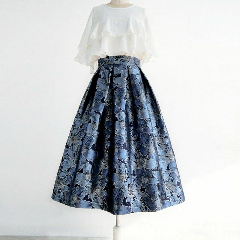 Women Spring Fashion Jacquard Casual Skirt Female High Waist A-Line Ladies Elegant High Waist Loose Vintage Tutu Skirts Q582