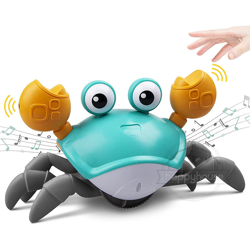 Crawling crab brinquedos do bebê com música led light up brinquedos musicais para a criança automaticamente evitar obstáculos brinquedos interativos para crianças