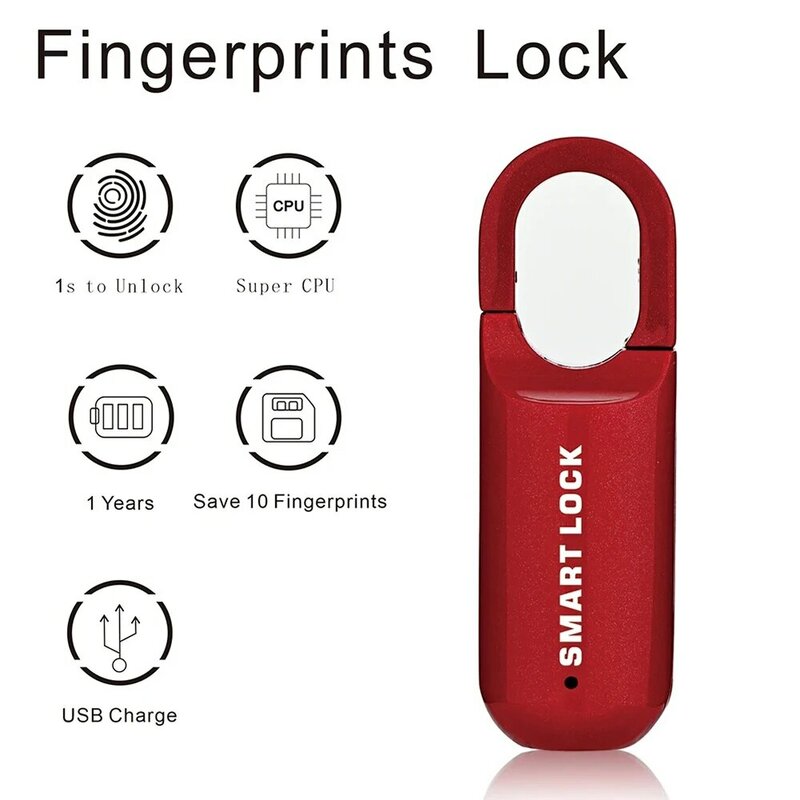 Gembok Mini sidik jari, gembok bagasi tanpa kunci USB, kunci elektronik cerdas biometrik sidik jari, buka kunci cepat untuk perjalanan