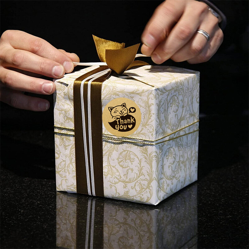 100-500pcs Kawaii naklejki z kotami okrągłe dziękuję naklejki na prezent do pakowania wypieków wykonany ręcznie dekoracyjny Kraft naklejki papiernicze