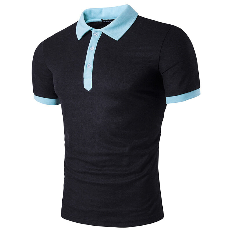 Men Polo Tops for Young Summer Short Sleeve T-Shirt Contrast Turndown Collar England Style Solid Color Shirt