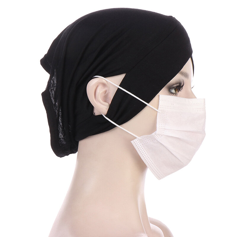 Topi Hijab Dalaman Muslim untuk wanita, penutup kepala syal kepala elastis silang dahi untuk wanita