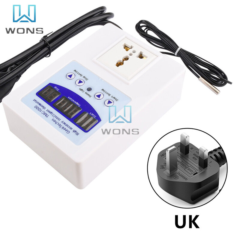 Controlador de temperatura Digital inteligente TMC-1000, toma de corriente con pantalla LED, 9 ° C ~ 99 ° C, CA 110V-240V, EE. UU., UE, Reino Unido