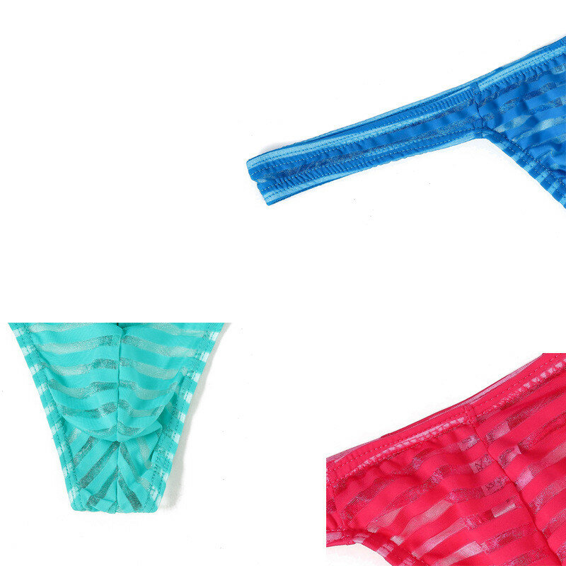 Stijlvolle Transparante Slip String Voor Mannen Lage Taille Gestreept Ontwerp Ademend Zwart/Wit/Rood/Groen/Blauw/Roze Rood