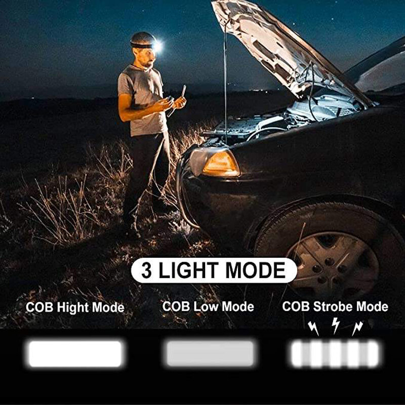 미니 헤드 라이트 COB LED 헤드 램프, 3 가지 모드 방수 헤드 손전등, 야외 캠핑 야간 낚시용 토치 랜턴